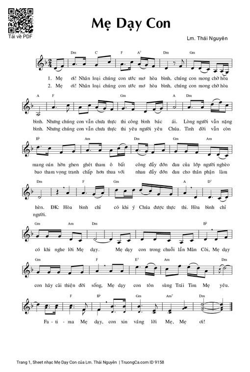 Sheet PDF of Mẹ Dạy Con - Lm. Thái Nguyên