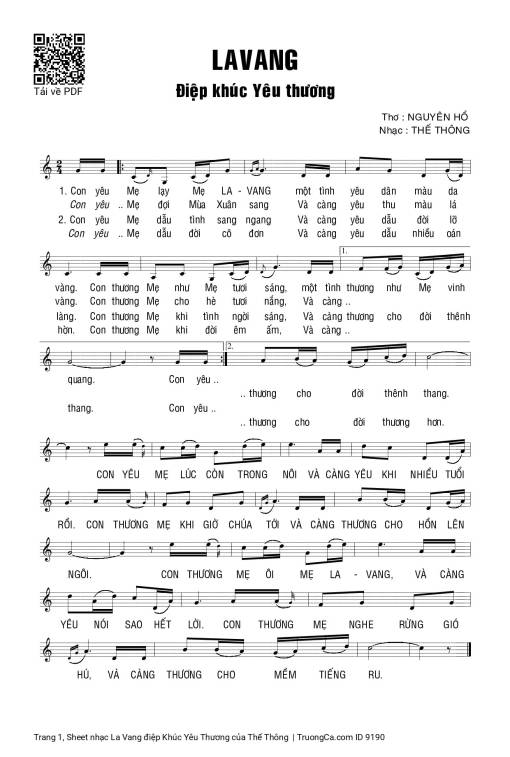 Sheet PDF of La Vang điệp Khúc Yêu Thương