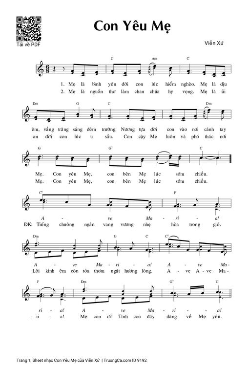 Sheet PDF of Con Yêu Mẹ - Viễn Xứ