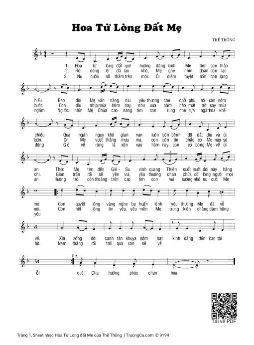 Sheet PDF of Hoa Từ Lòng đất Mẹ