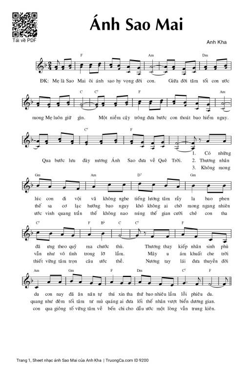 Sheet PDF of ánh Sao Mai - Anh Kha
