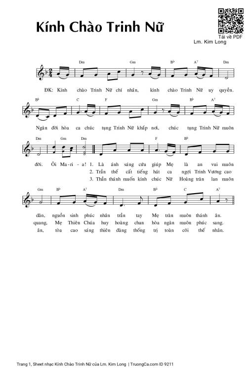 Sheet PDF of Kính Chào Trinh Nữ