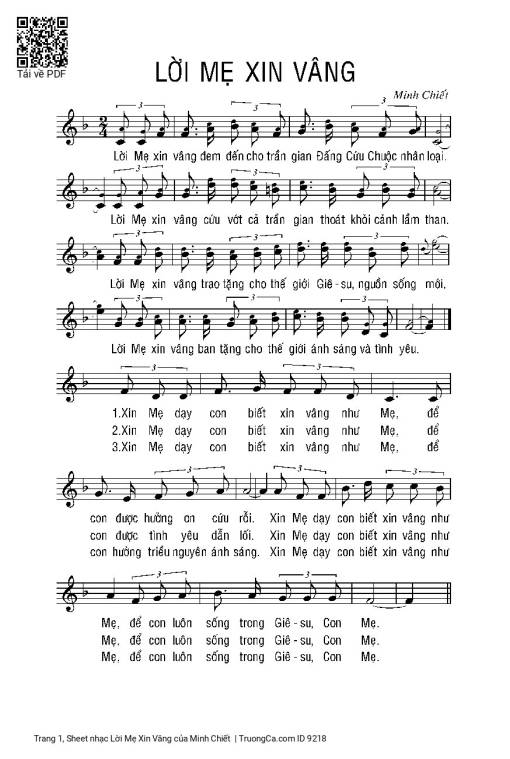 Sheet PDF of Lời Mẹ Xin Vâng