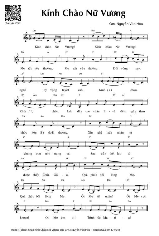 Sheet PDF of Kính Chào Nữ Vương