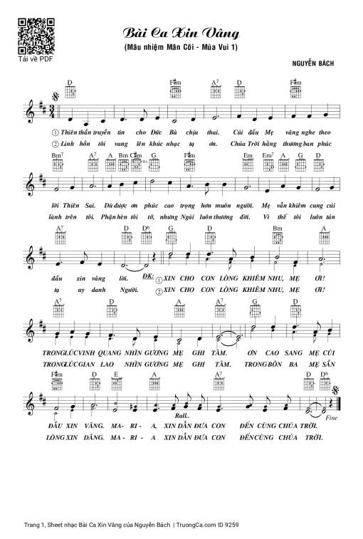 Sheet PDF of Bài Ca Xin Vâng