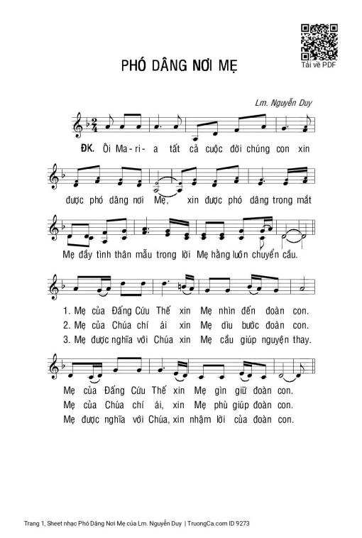 Sheet PDF of Phó Dâng Nơi Mẹ