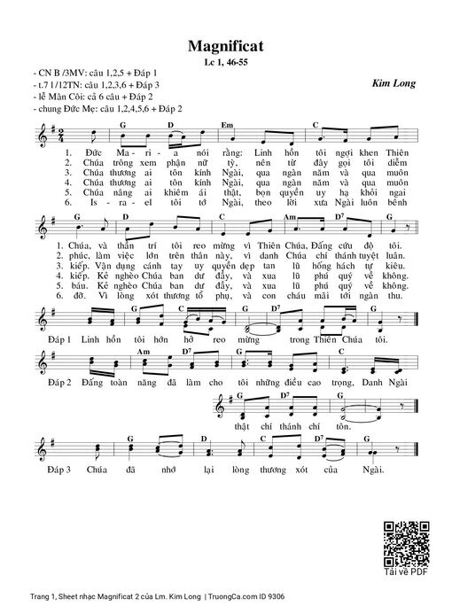 Sheet PDF of Magnificat 2 - Lm. Kim Long