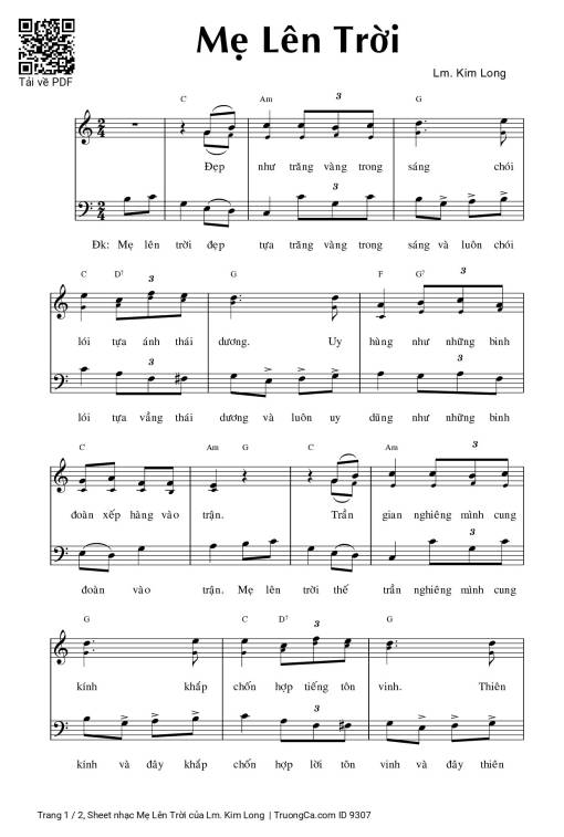 Sheet PDF of Mẹ Lên Trời