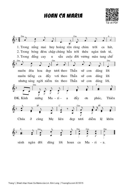 Sheet PDF of Hoan Ca Maria - Lm. Kim Long