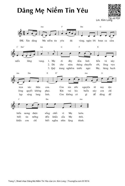 Sheet PDF of Dâng Mẹ Niềm Tin Yêu
