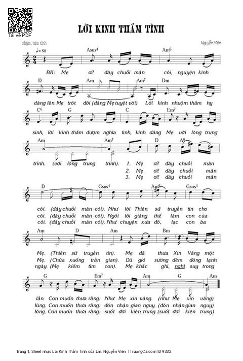 Sheet PDF of Lời Kinh Thắm Tình