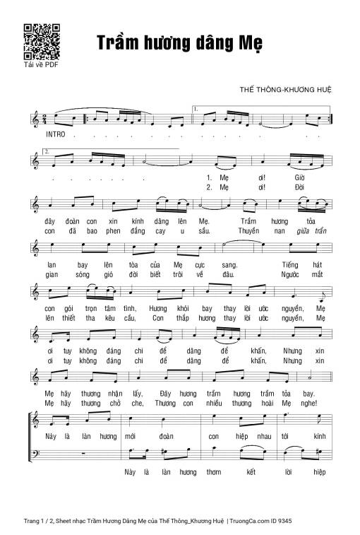 Sheet PDF of Trầm Hương Dâng Mẹ