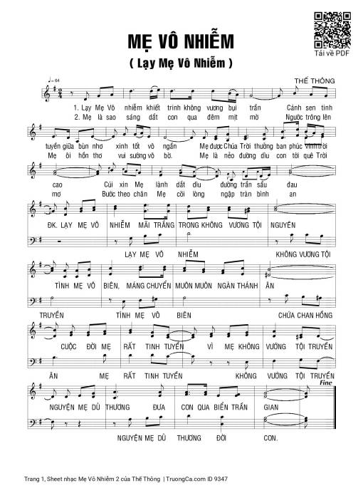 Sheet PDF of Mẹ Vô Nhiễm 2