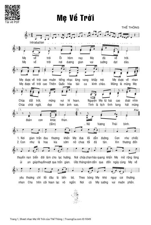 Sheet PDF of Mẹ Về Trời