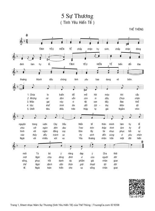 Sheet PDF of Năm Sự Thương (tình Yêu Hiến Tế)