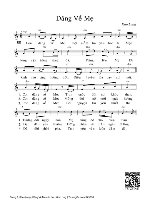 Sheet PDF of Dâng Về Mẹ