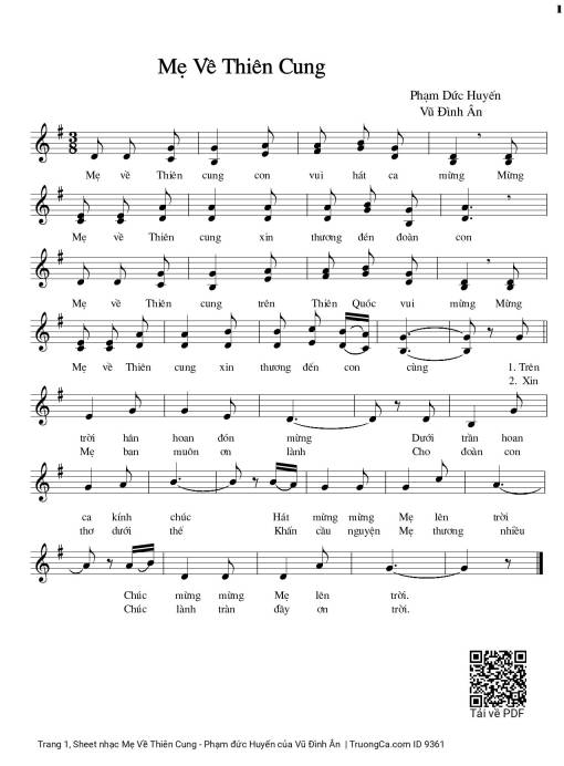 Sheet PDF of Mẹ Về Thiên Cung - Phạm đức Huyến
