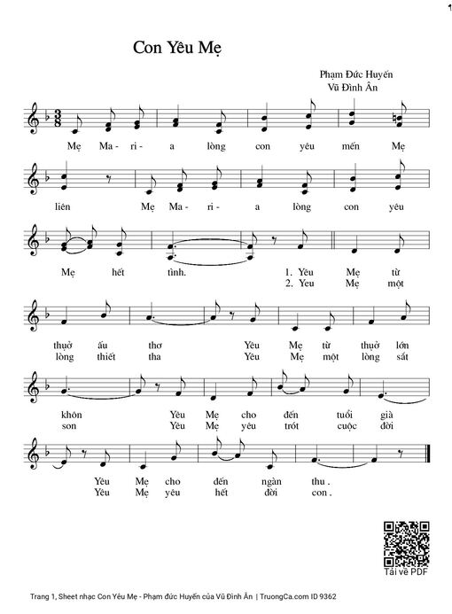 Sheet PDF of Con Yêu Mẹ - Phạm đức Huyến
