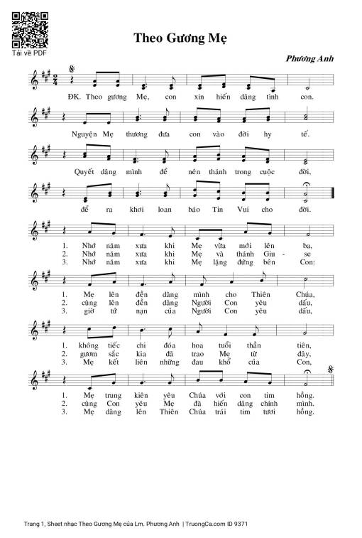 Sheet PDF of Theo Gương Mẹ