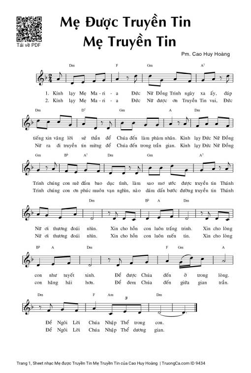 Sheet PDF of Mẹ được Truyền Tin Mẹ Truyền Tin
