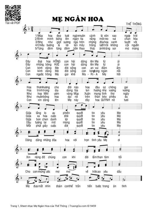 Sheet PDF of Mẹ Ngàn Hoa - Thế Thông