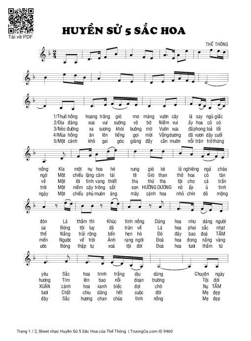 Sheet PDF of Huyền Sử 5 Sắc Hoa