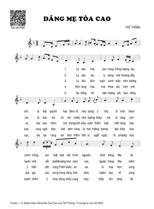 Sheet PDF of Dâng Mẹ Tòa Cao