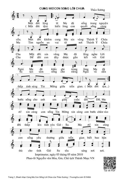 Sheet PDF of Cùng Mẹ Con Sống Lời Chúa