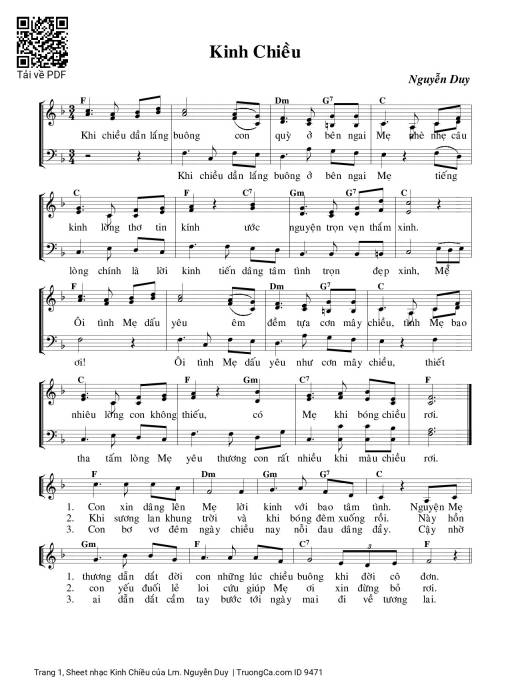 Sheet PDF of Kinh Chiều - Lm. Nguyễn Duy