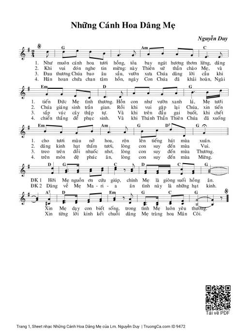 Sheet PDF of Những Cánh Hoa Dâng Mẹ