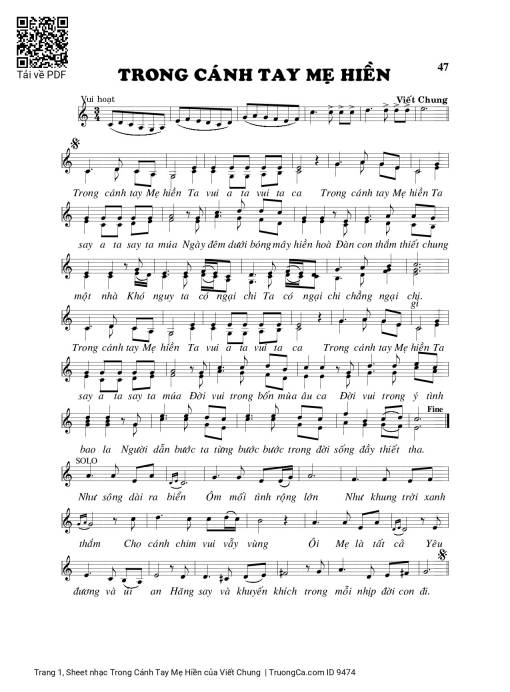 Sheet PDF of Trong Cánh Tay Mẹ Hiền