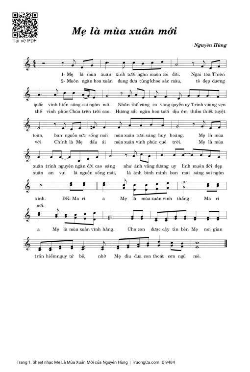 Sheet PDF of Mẹ Là Mùa Xuân Mới