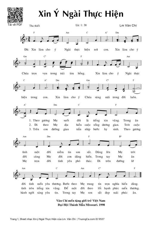 Sheet PDF of Xin ý Ngài Thực Hiện