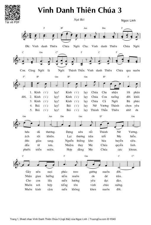 Sheet PDF of Vinh Danh Thiên Chúa 3 (ngũ Bái)