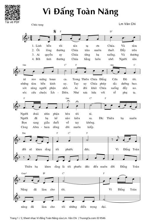 Sheet PDF of Vì đấng Toàn Năng