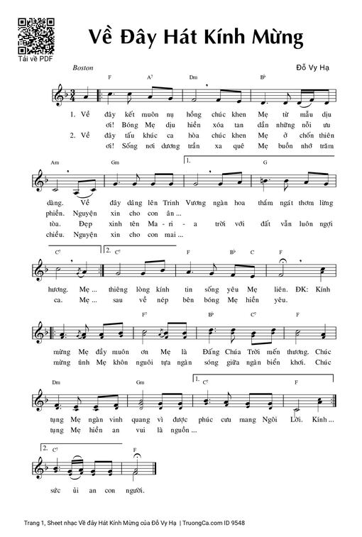 Sheet PDF of Về đây Hát Kính Mừng