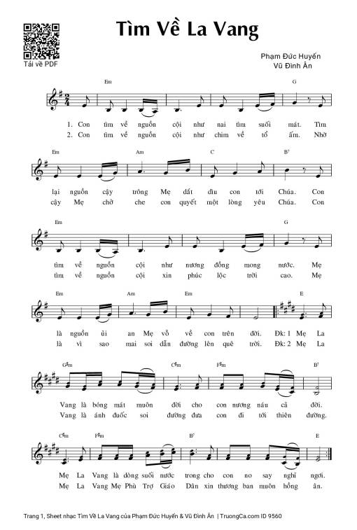 Sheet PDF of Tìm Về La Vang