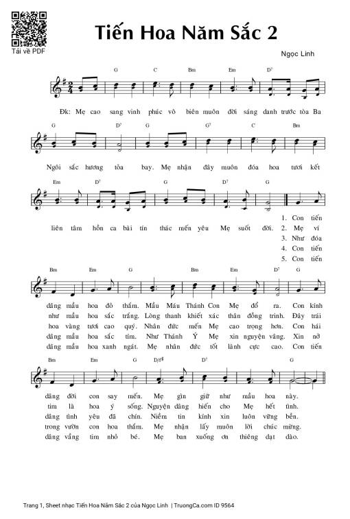 Sheet PDF of Tiến Hoa Năm Sắc 2