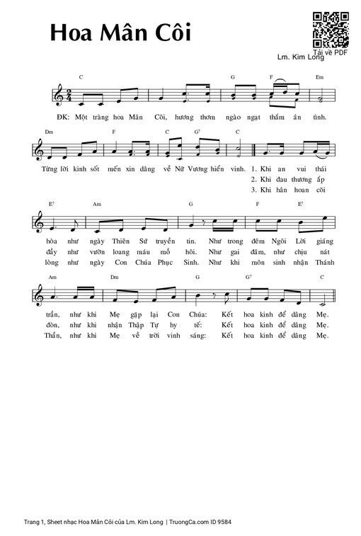 Sheet PDF of Hoa Mân Côi - Lm. Kim Long