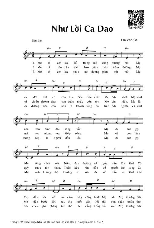 Sheet PDF of Như Lời Ca Dao
