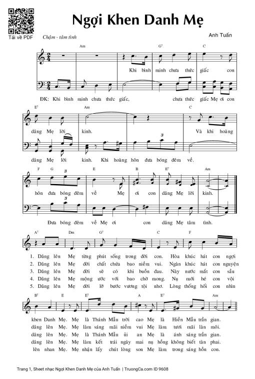 Sheet PDF of Ngợi Khen Danh Mẹ