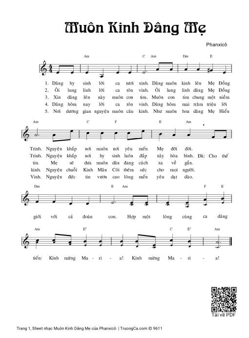 Sheet PDF of Muôn Kinh Dâng Mẹ
