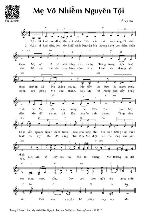 Sheet PDF of Mẹ Vô Nhiễm Nguyên Tội
