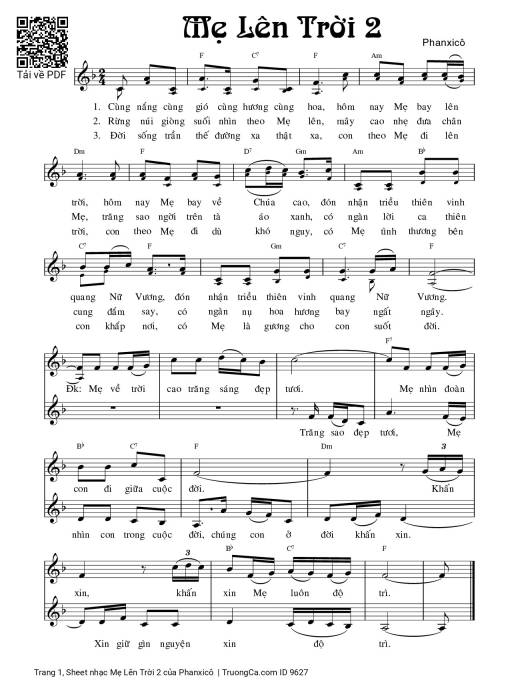 Sheet PDF of Mẹ Lên Trời 2
