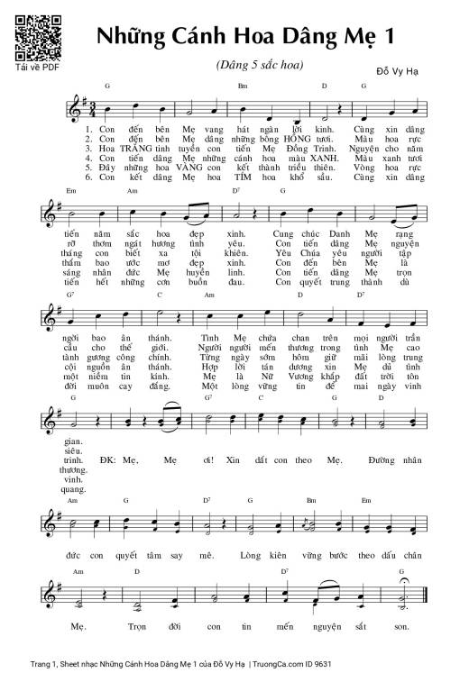 Sheet PDF of Những Cánh Hoa Dâng Mẹ 1