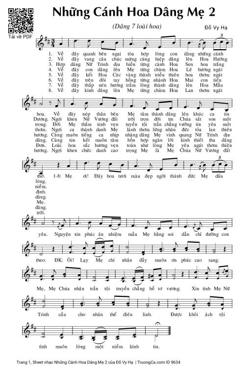 Sheet PDF of Những Cánh Hoa Dâng Mẹ 2