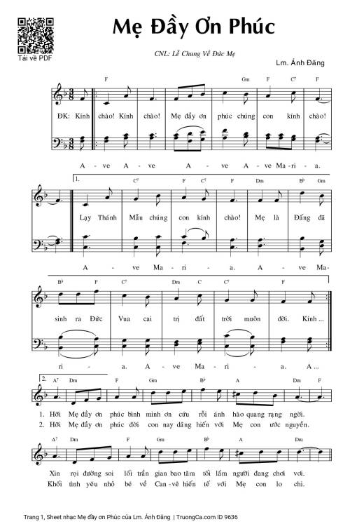 Sheet PDF of Mẹ đầy ơn Phúc
