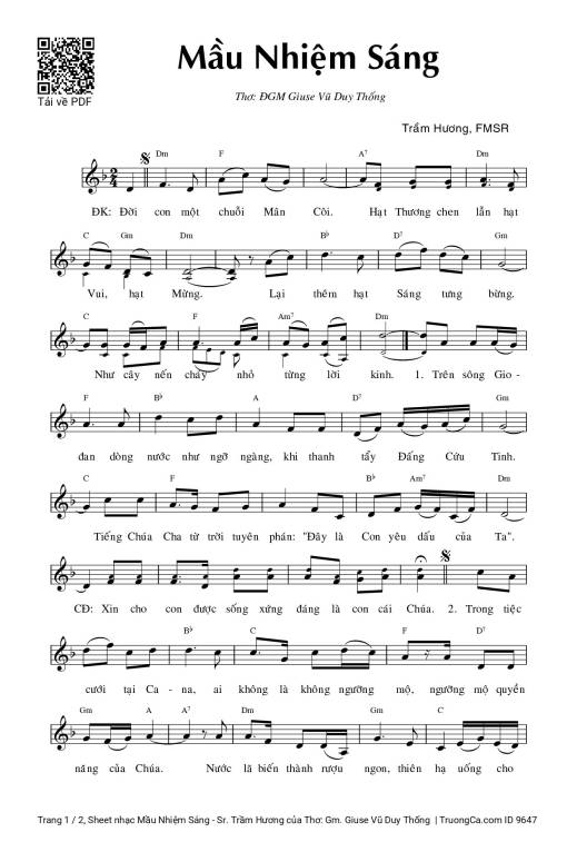 Sheet PDF of Mầu Nhiệm Sáng - Sr. Trầm Hương
