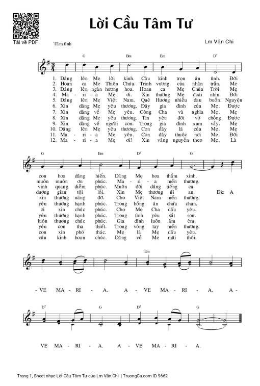 Sheet PDF of Lời Cầu Tâm Tư