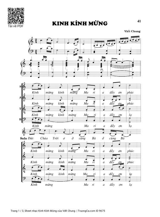 Sheet PDF of Kinh Kính Mừng (5 bè)